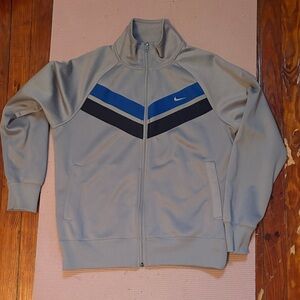 Nike Men's Gray Jacket with Blue and Black Accents